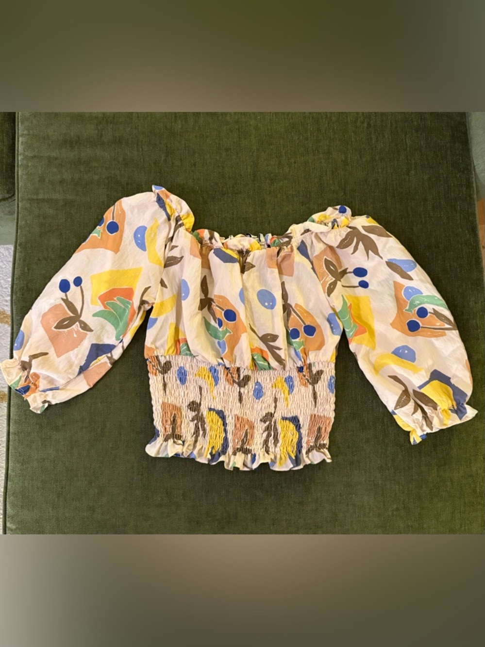 Lush Multicolor Smocked Off-Shoulder Crop Top